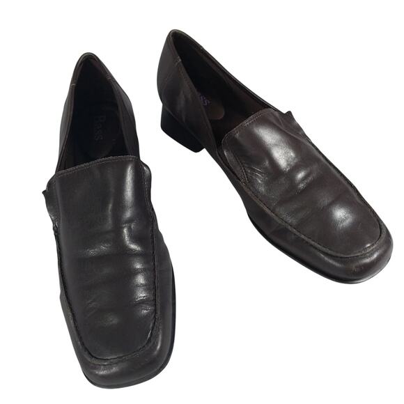 BASS! LINDA ESPRESSO BROWN GENUINE LEATHER CHUNKY SQUARE HEELED LOAFERS! SZ 9.5M - Picture 1 of 10